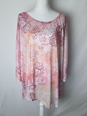 NWT Avenue Women's Pink Floral Short Sleeve Tunic Top Size 30/32